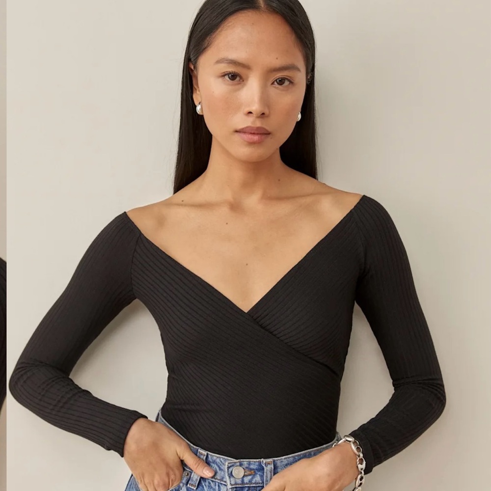 Reformation Black Wrap Bodysuit Fitted Style